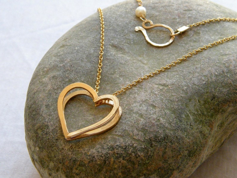 Gold heart nacklace , two hearts necklace , gold heart pendant unique heart necklace image 2