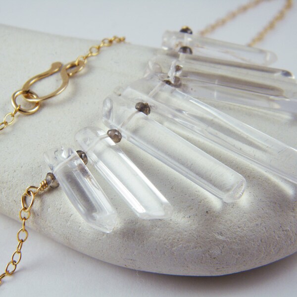 Collar de cristal de cuarzo Collar de punta de cristal natural Collar relleno de oro de 14 quilates