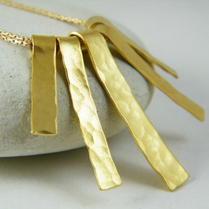 Hammered gold fringe necklace gold stick necklace