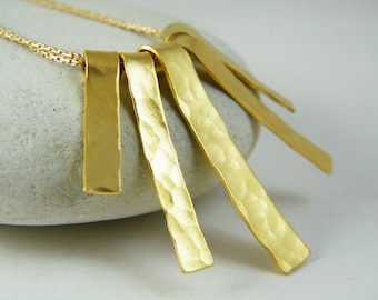 Hammered gold fringe necklace gold stick necklace