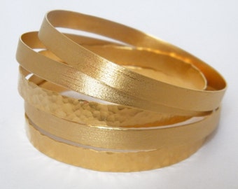 Thin Stack Bangles Bracelets stackable bracelets textured gold bangle