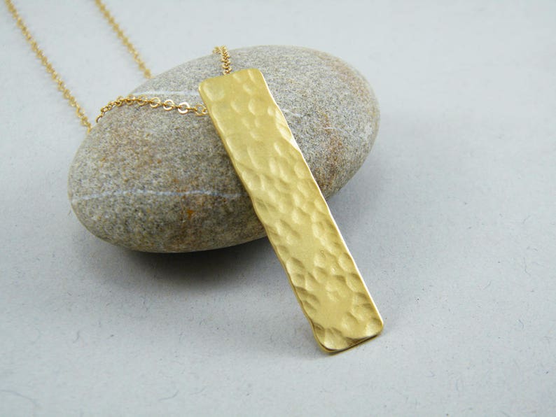 Gold Rectangle necklace Hammered bar necklace Gold bar necklace Long bar necklace image 1