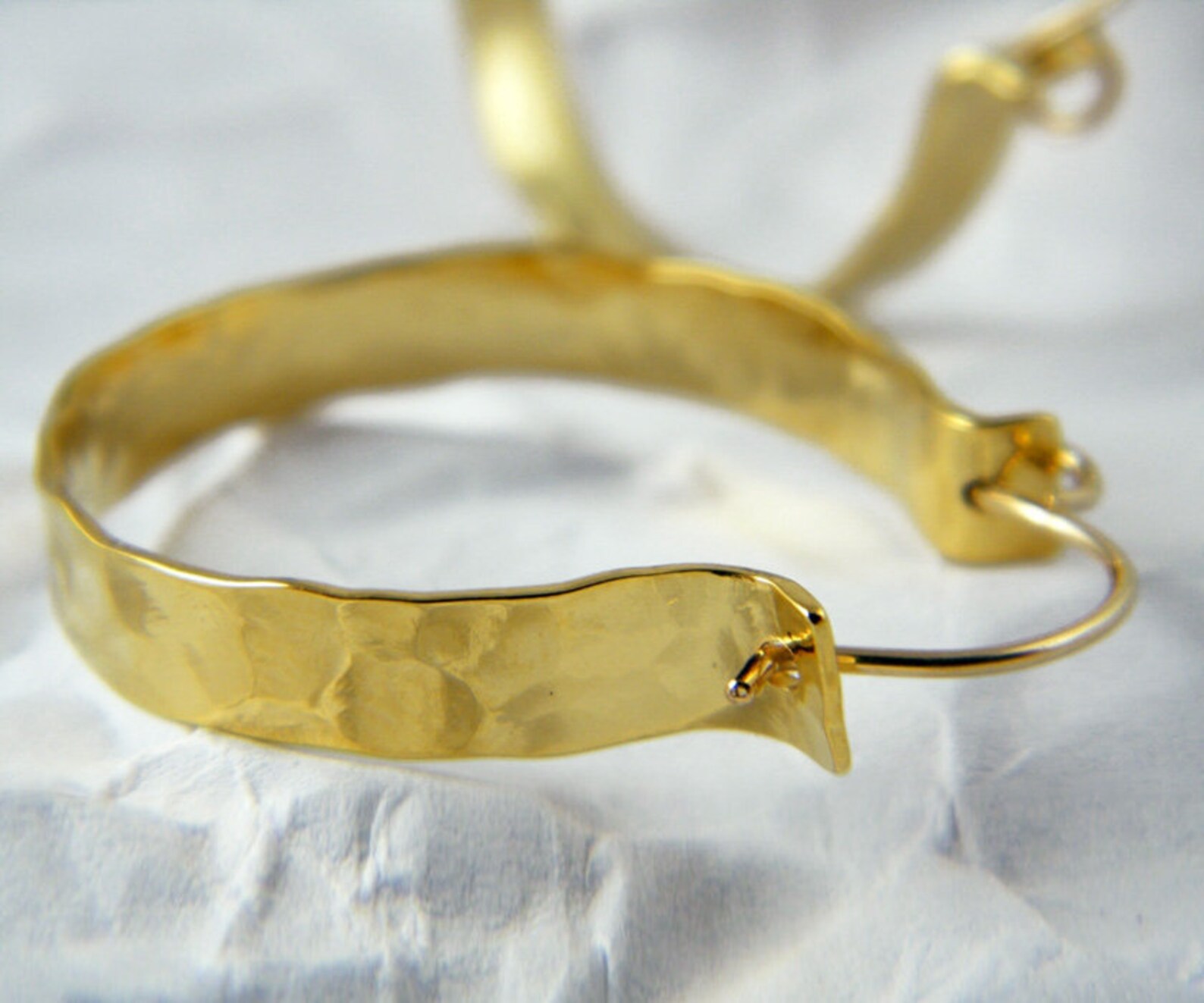 Handmade Hammered Hoop Earrings ~ Medium ~ Yellow Gold