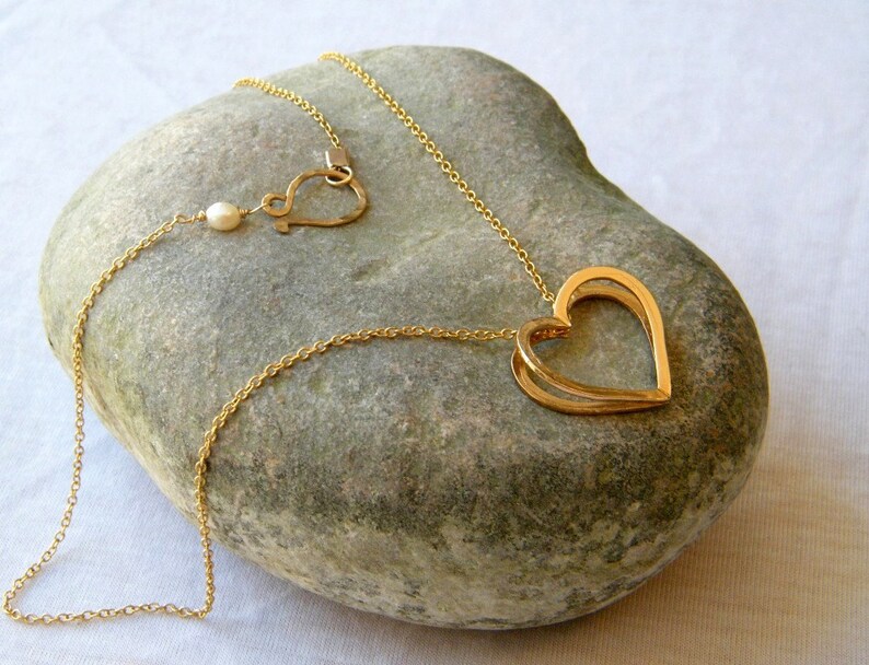 Gold heart nacklace , two hearts necklace , gold heart pendant unique heart necklace image 4