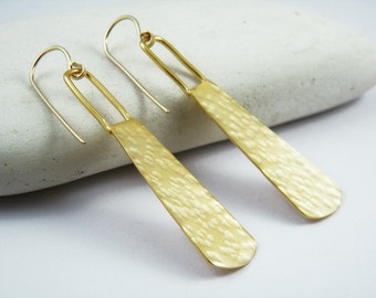 Hammered long earrings Gold hammered statement earrings Bohemian gold long earrings