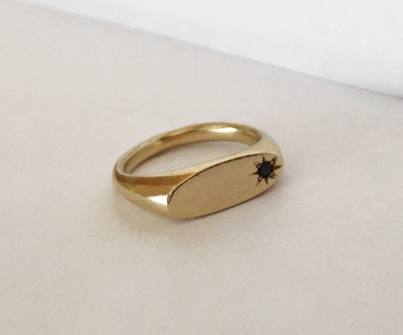 Signet ring oval gold signet ring dainty gold ring diamond | Etsy