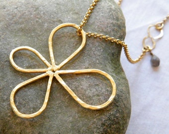 Gold drop necklace big flower necklace long gold pendant necklace