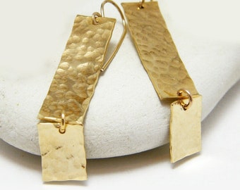 Rectangle earrings hammered gold long earrings rectangular earrings