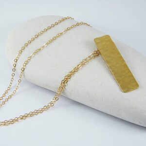 Gold Rectangle necklace Hammered bar necklace Gold bar necklace Long bar necklace image 3