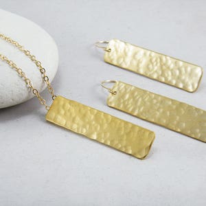 Gold Rectangle necklace Hammered bar necklace Gold bar necklace Long bar necklace image 2