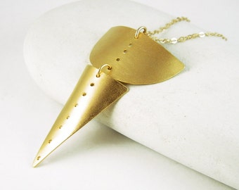 Gold tribal necklace geometric necklace triangle statement necklace