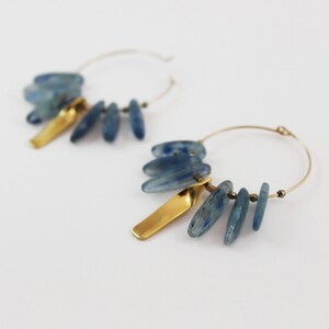 Kyanite earrings Gold blue hoop earrings Blue gemstone boho earrings Energy jewelry image 3