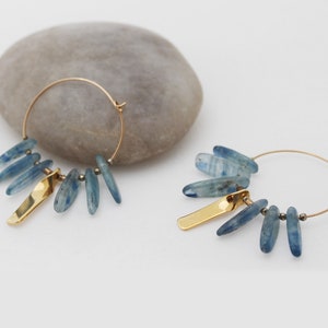 Kyanite earrings Gold blue hoop earrings Blue gemstone boho earrings Energy jewelry image 8