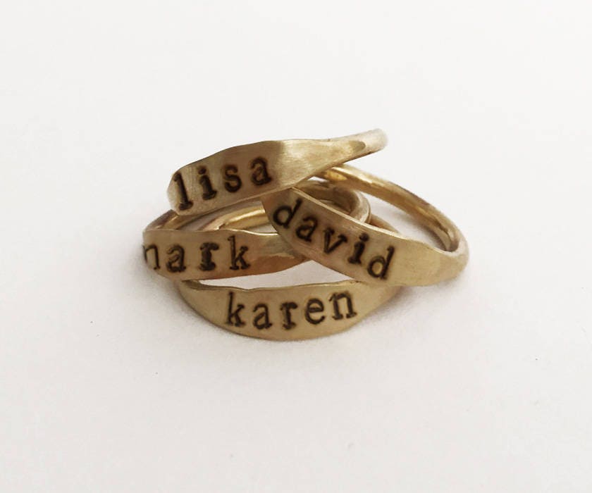 Etsy Name Rings Stackable Personalized Name Rings Hammered Stack Rings Custom Name Jewelry ...