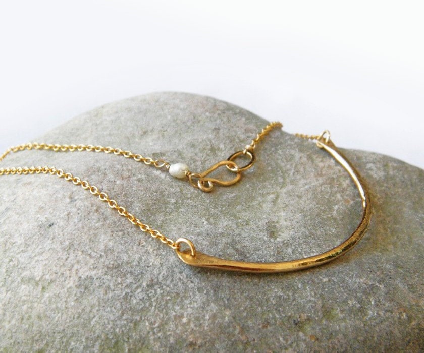 Gold bar necklace, Curved bar necklace, minimalistic necklace, gold stick necklace, hammered gold necklace