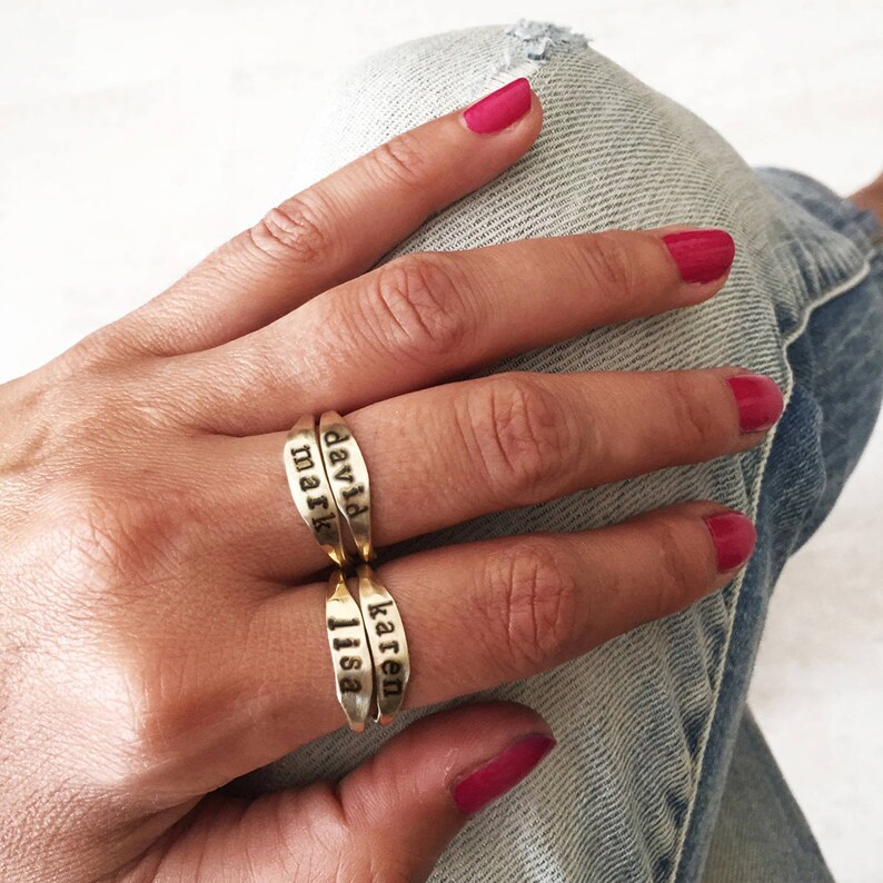 Personalized Name Rings Hammered Stack Rings Custom Name Etsy
