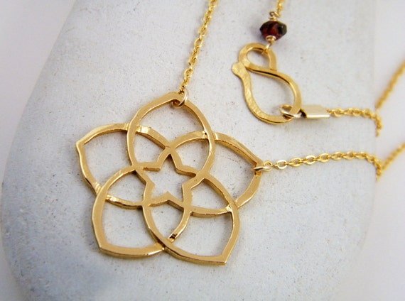 Gold star necklace Gold flower pendant  mandala necklace