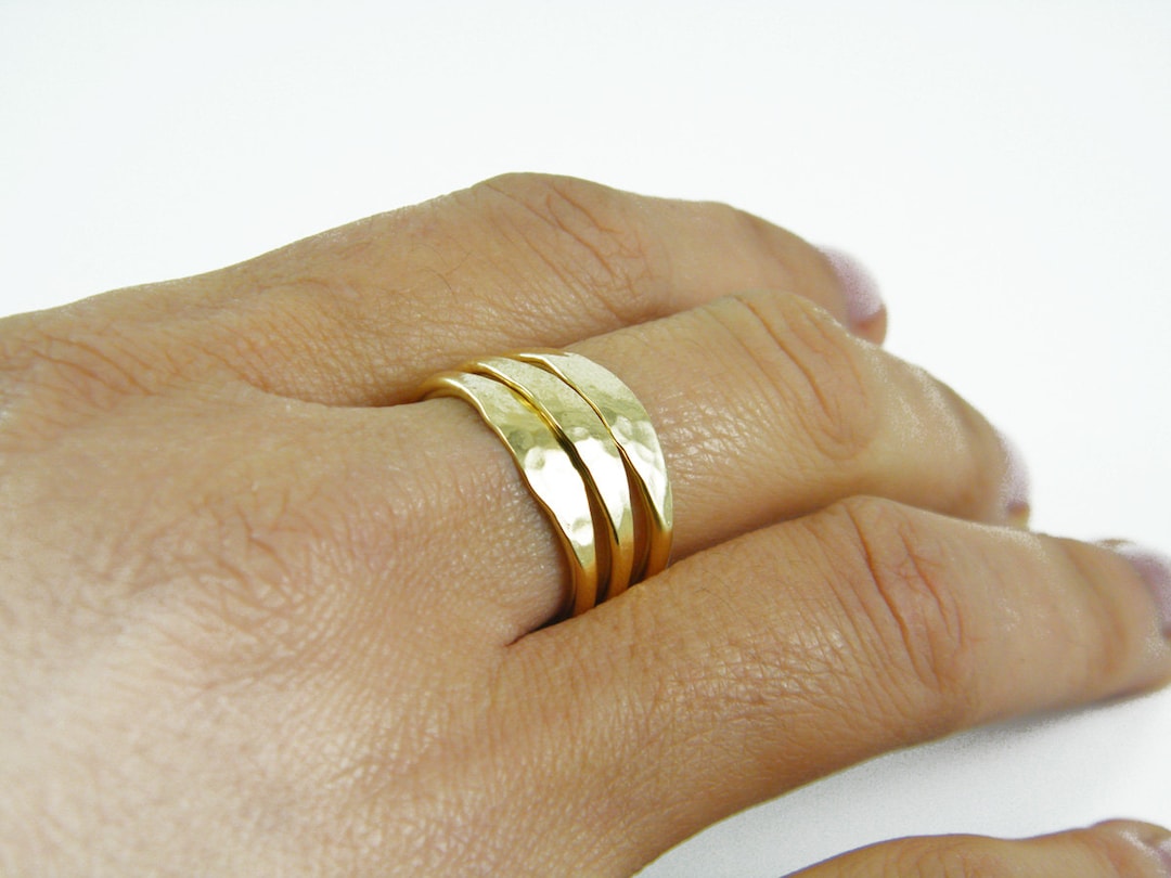 Hammered Stacking Gold Rings Rustic Ring Stackable Band Ring Hammered ...