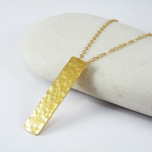 Gold Rectangle necklace Hammered bar necklace Gold bar necklace Long bar necklace image 5