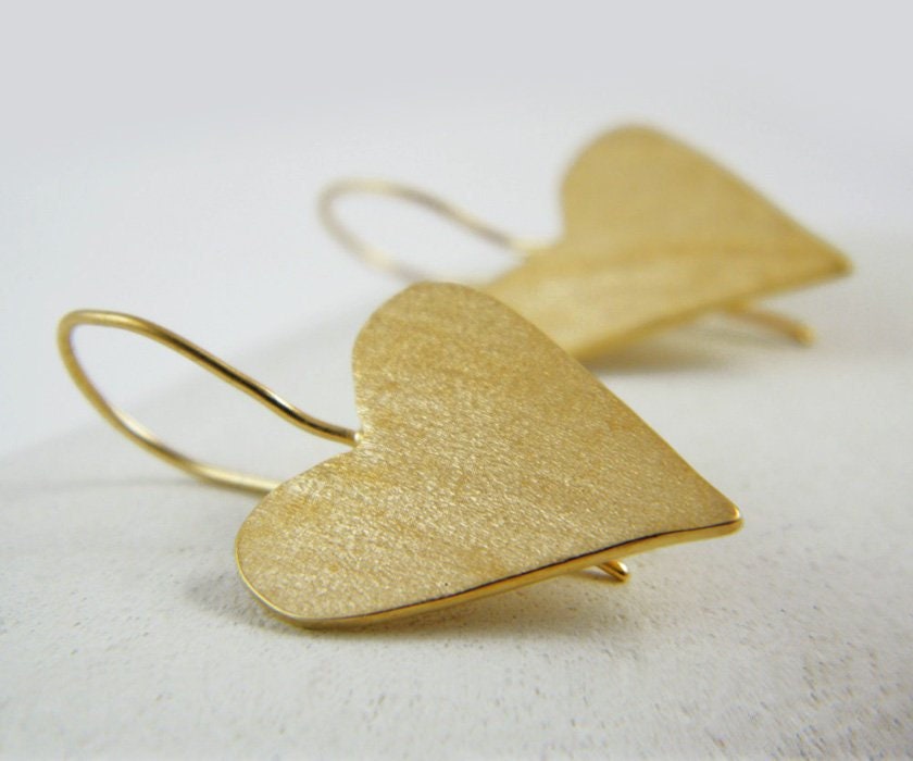 Gold Heart Dangle Earrings Gold Heart Earrings Love Gold Earring Valentines Day Jewelry Gift For Her