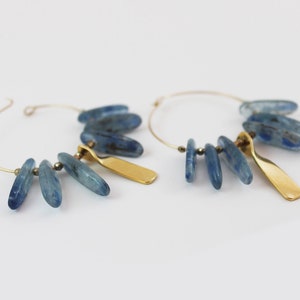 Kyanite earrings Gold blue hoop earrings Blue gemstone boho earrings Energy jewelry image 7