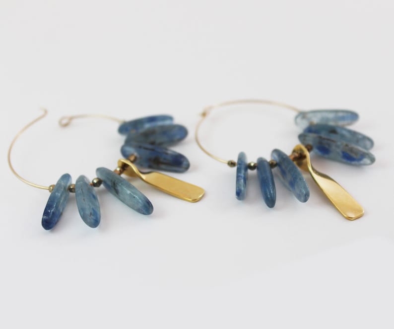 Kyanite earrings Gold blue hoop earrings Blue gemstone boho earrings Energy jewelry image 7