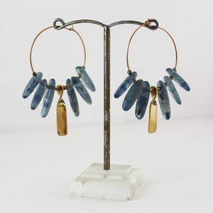 Kyanite earrings Gold blue hoop earrings Blue gemstone boho earrings Energy jewelry image 4