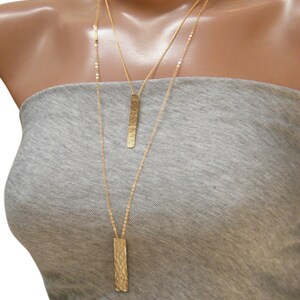 Gold Rectangle necklace Hammered bar necklace Gold bar necklace Long bar necklace image 4