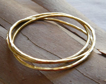 Gold Stack Bracelet set of 3 bracelets hammered gold bangle stacking bangle