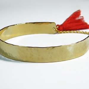 Tassel gold bracelet Hammered gold bangle fringe tassel bracelet Gold boho cuff