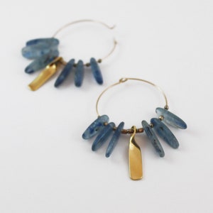 Kyanite earrings Gold blue hoop earrings Blue gemstone boho earrings Energy jewelry image 10