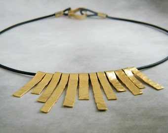 Gold fringe necklace gold stick necklace black gold necklace Sun jewelry