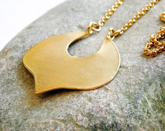 Gold leaf necklace gold leaf pendant  long leaf necklace