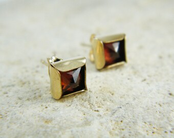 Garnet stud earrings square post earrings January Birthstone Earrings goldfilled garnet earrings red garnet post earrings