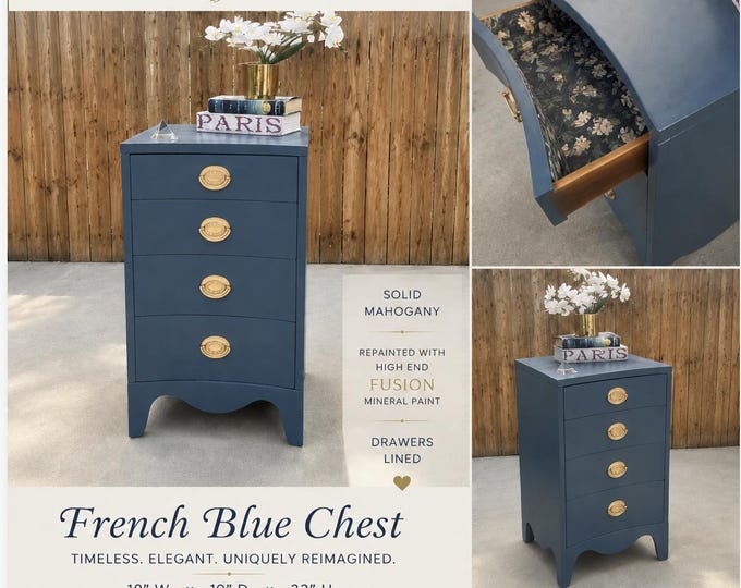 Sold do not order French Blue Curved Mahogany Chest