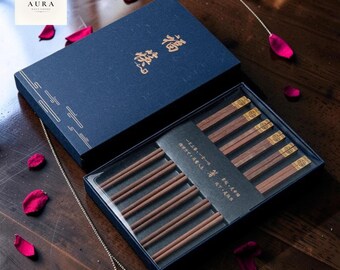 Set sandelhouten eetstokjes – 5 paar herbruikbare plantengeschenkdoos in Chinese Japanse stijl