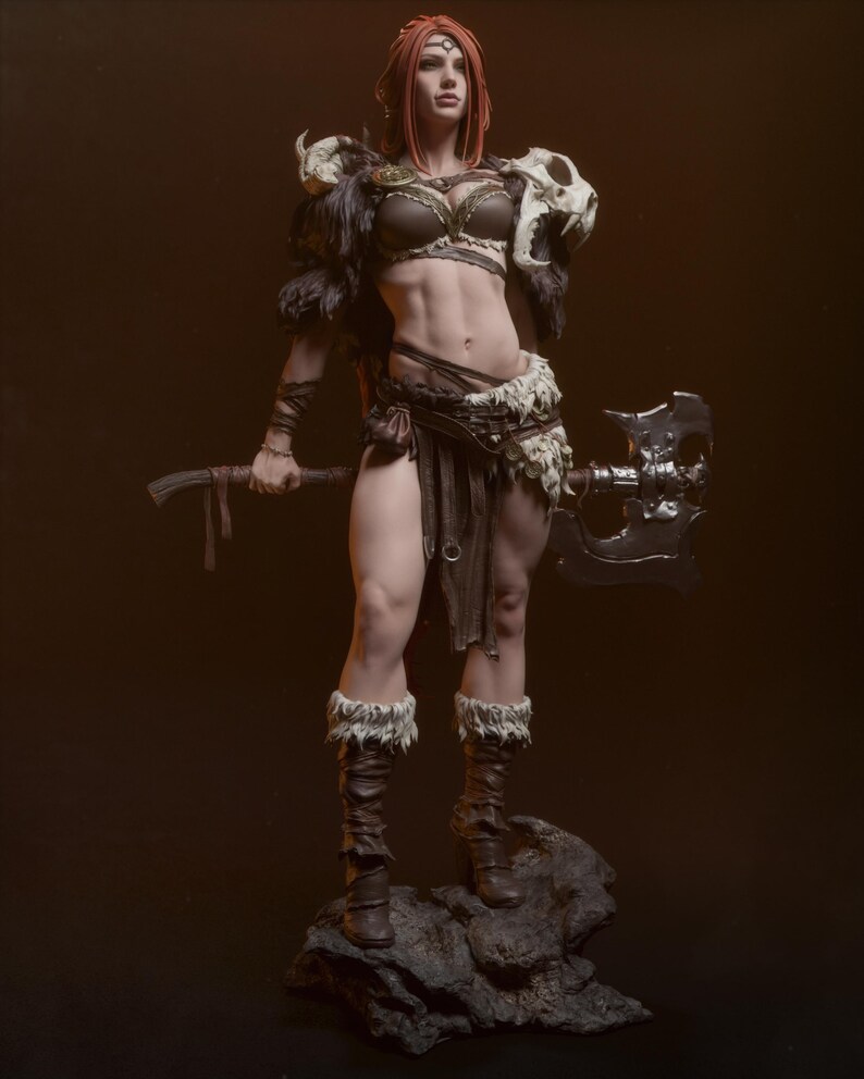 Statuetta in resina stampata in 3D di Red Sonja – Scala 1/8 1/6, ispirata alle fan art (non dipinta) / Regalo per collezionisti immagine 5