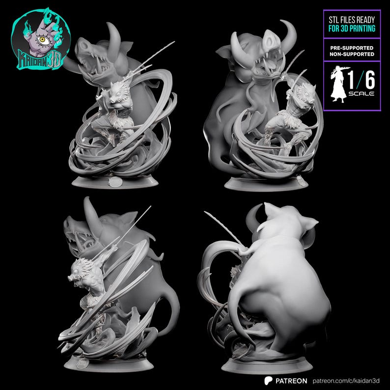 Inosuke Hashibira — Pourfendeur de démons | Figurine en résine à l'échelle 1/8 1/6 | Non peint ou peint à la main | Fan art imprimé en 3D | Cadeau de collection image 4