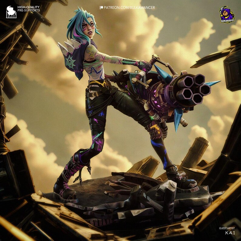 Jinx — League of Legends | 1/8 bis 1/6 Harz Figur | Unbemalt oder Handbemalt | 3D gedruckte Fan Art | Sammler Geschenk Bild 10