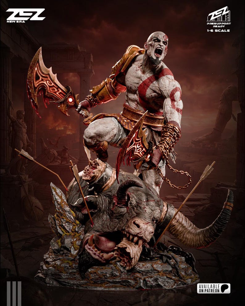 Figura de resina de Kratos de God of War – Escala 1/8 1/6 Estatua de fan art impresa en 3D / Regalo de coleccionista imagen 2