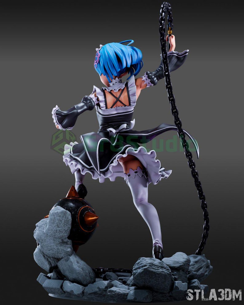 Statua in resina di Rem da Re:Zero – Scala 1/8 1/6, stampata in 3D, ispirata a un'opera d'arte realizzata da un fan / Regalo per collezionisti immagine 3