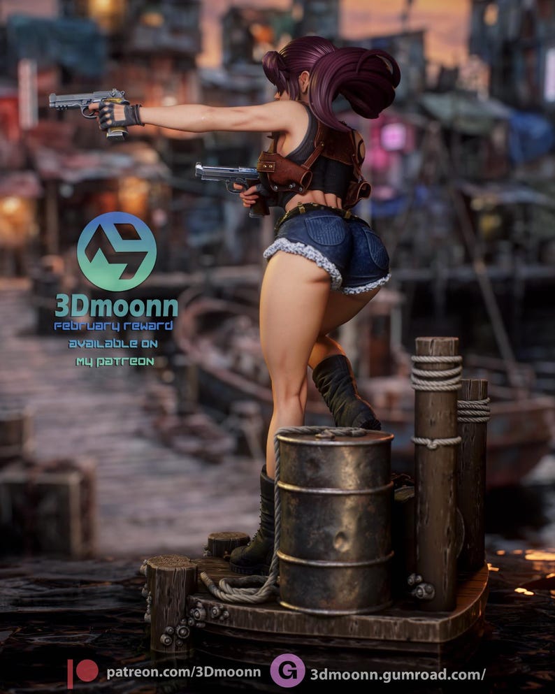 Revy Black Lagoon Resin Figure – 1/8 1/6 Scale 3D Printed Fan Art Statue | Collector Gift image 6