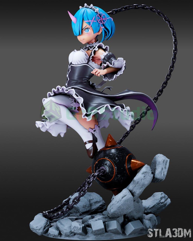 Statua in resina di Rem da Re:Zero – Scala 1/8 1/6, stampata in 3D, ispirata a un'opera d'arte realizzata da un fan / Regalo per collezionisti immagine 2