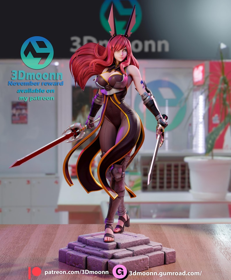 Erza Scarlet Fairy Tail Resin Figure – 1/8 1/6 Scale 3D Printed Fan Art Statue | Collector Gift image 1