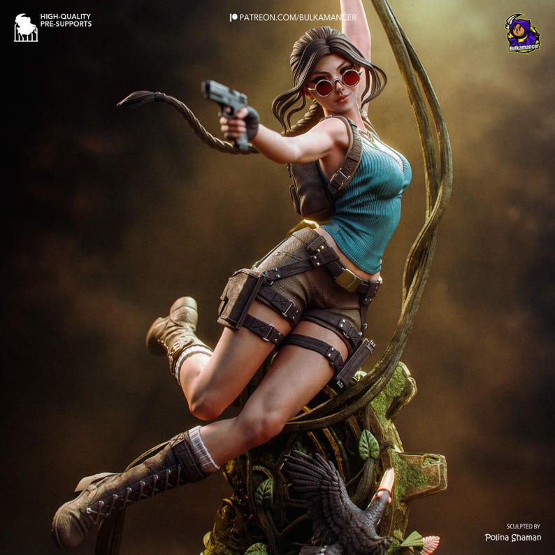 Lara Croft Tomb Raider Resinfigur – Skala 1/8 1/6 3D-tryckt fankonststaty | Samlargåva bild 1