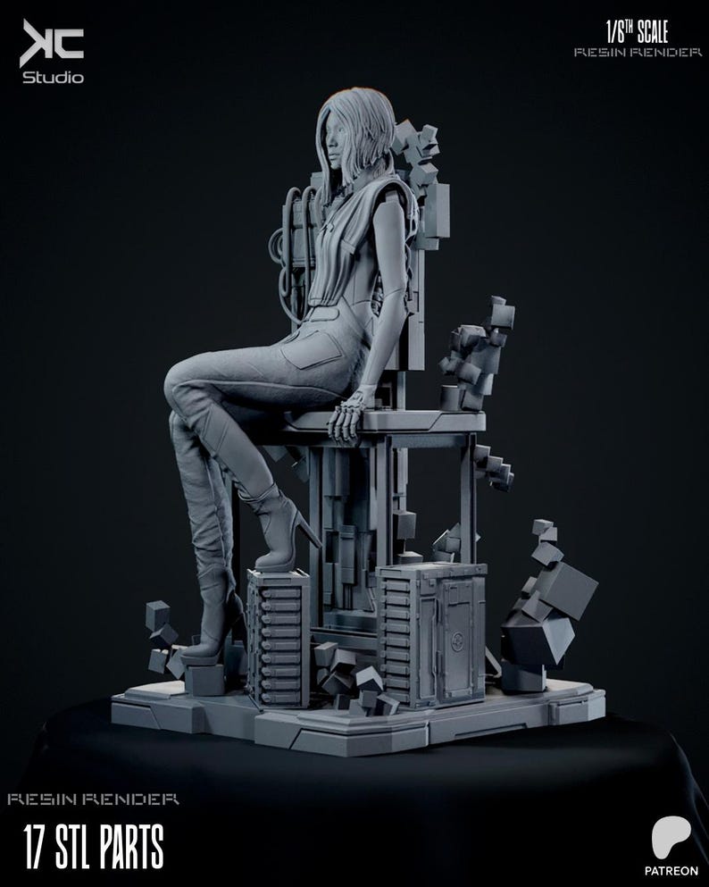 Songbird Cyberpunk | 1/8 1/6 Scale Resin Figure | Unpainted or Hand-Painted | 3D Printed Fan Art | Collector Gift image 1
