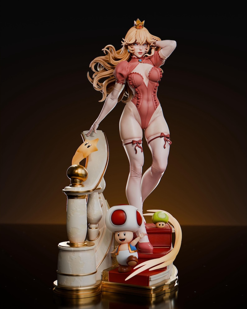 Figura de resina da Princesa Peach da Nintendo – Estátua de arte para fãs impressa em 3D em escala 1/8 e 1/6 | Presente para colecionadores imagem 3