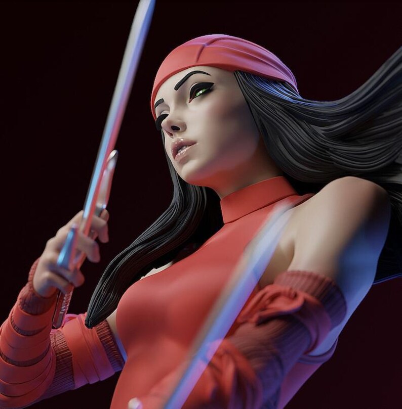 Elektra — Marvel | Harsfiguur schaal 1/8 1/6 | 3D-geprinte fanart | Ongeverfde garagekit | Verzamelaarsstandbeeld | Verzamelaarscadeau afbeelding 2