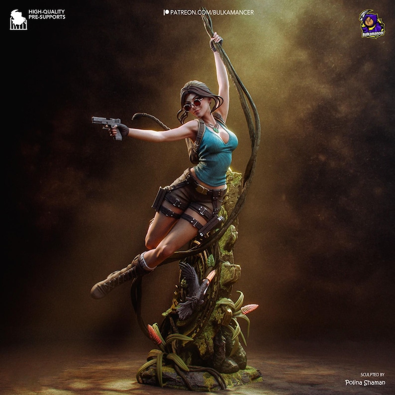 Lara Croft Tomb Raider Resinfigur – Skala 1/8 1/6 3D-tryckt fankonststaty | Samlargåva bild 3