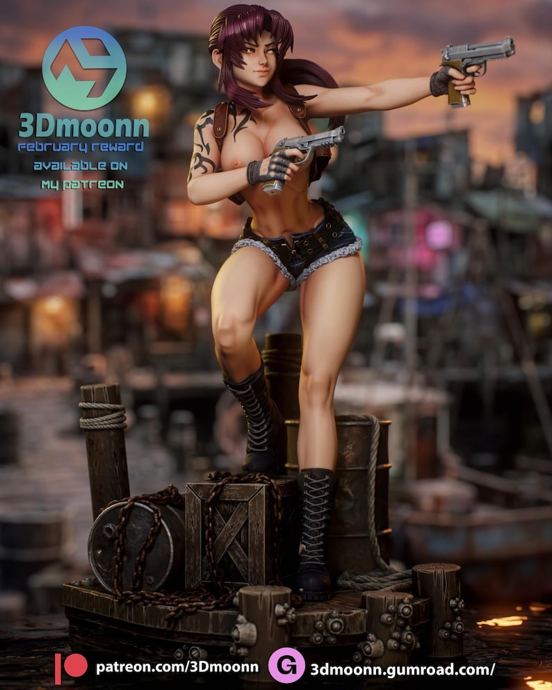 Revy Black Lagoon Resin Figure – 1/8 1/6 Scale 3D Printed Fan Art Statue | Collector Gift image 10